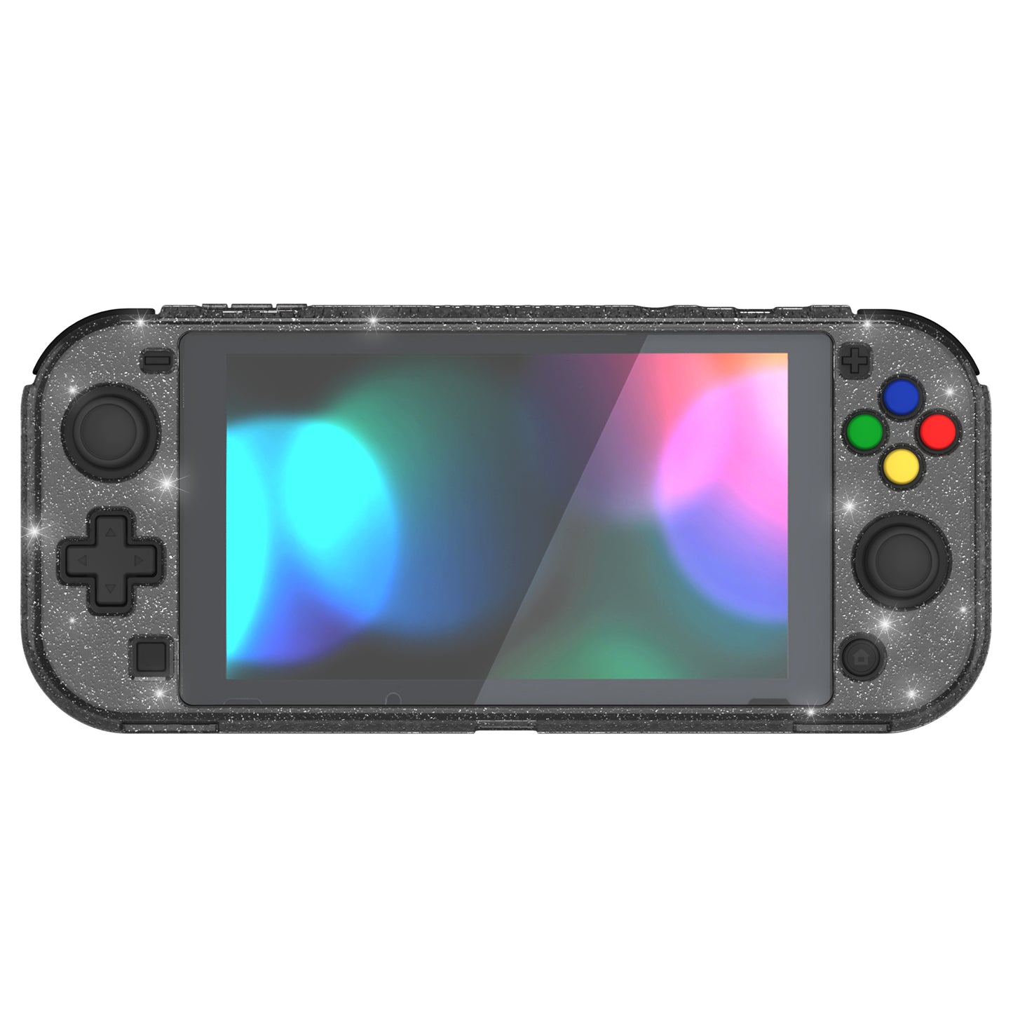 PlayVital Nintendo Switch Lite対応 クリアラメシルバー保護ケース スイッチライト対応ハードグリップカバーケース 耐衝撃 キズ防止 ガラスフィルム&サムグリップ&ボタンキャップ付き