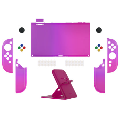 PlayVital クリアシリーズ Switch 2（2025）対応 透明ハードシェルケース ドック対応 傷防止タイプ グリップ付き保護カバー 折りたたみスタンド＆親指グリップ付属【クリア アトミックパープル＆ローズレッド】