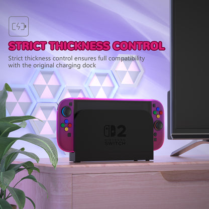 PlayVital クリアシリーズ Switch 2（2025）対応 透明ハードシェルケース ドック対応 傷防止タイプ グリップ付き保護カバー 折りたたみスタンド＆親指グリップ付属【クリア アトミックパープル＆ローズレッド】