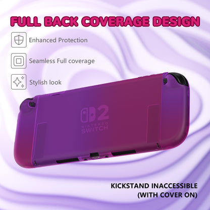 PlayVital クリアシリーズ Switch 2（2025）対応 透明ハードシェルケース ドック対応 傷防止タイプ グリップ付き保護カバー 折りたたみスタンド＆親指グリップ付属【クリア アトミックパープル＆ローズレッド】