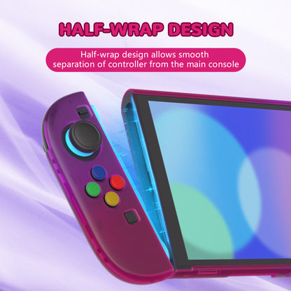 PlayVital クリアシリーズ Switch 2（2025）対応 透明ハードシェルケース ドック対応 傷防止タイプ グリップ付き保護カバー 折りたたみスタンド＆親指グリップ付属【クリア アトミックパープル＆ローズレッド】