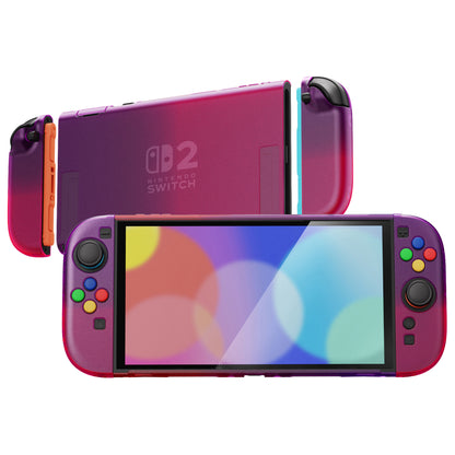 PlayVital クリアシリーズ Switch 2（2025）対応 透明ハードシェルケース ドック対応 傷防止タイプ グリップ付き保護カバー 折りたたみスタンド＆親指グリップ付属【クリア アトミックパープル＆ローズレッド】