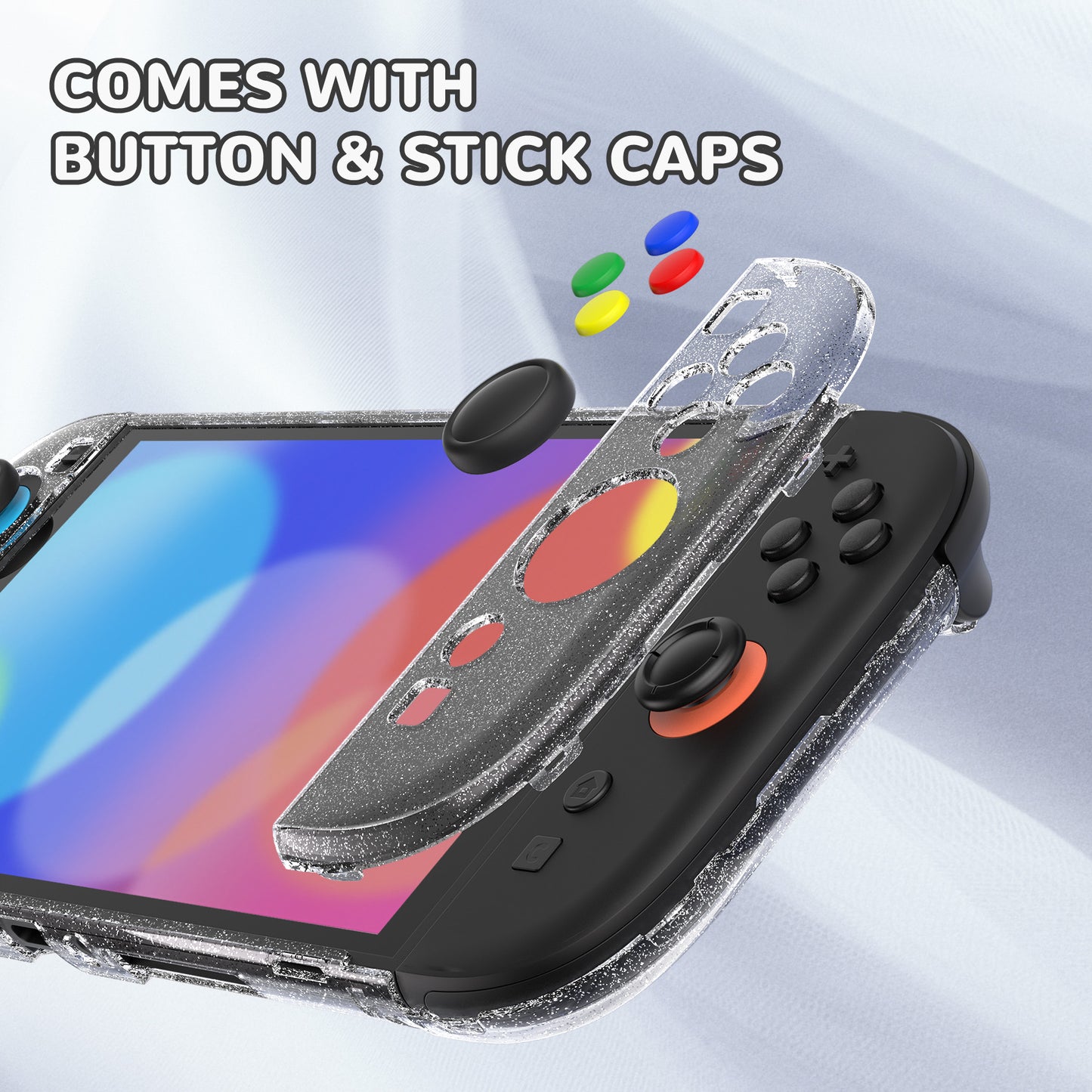PlayVital クリアシリーズ Switch 2（2025）対応 透明ハードシェルケース ドック対応 傷防止タイプ グリップ付き保護カバー 折りたたみスタンド＆親指グリップ付属【クリアラメシルバー】