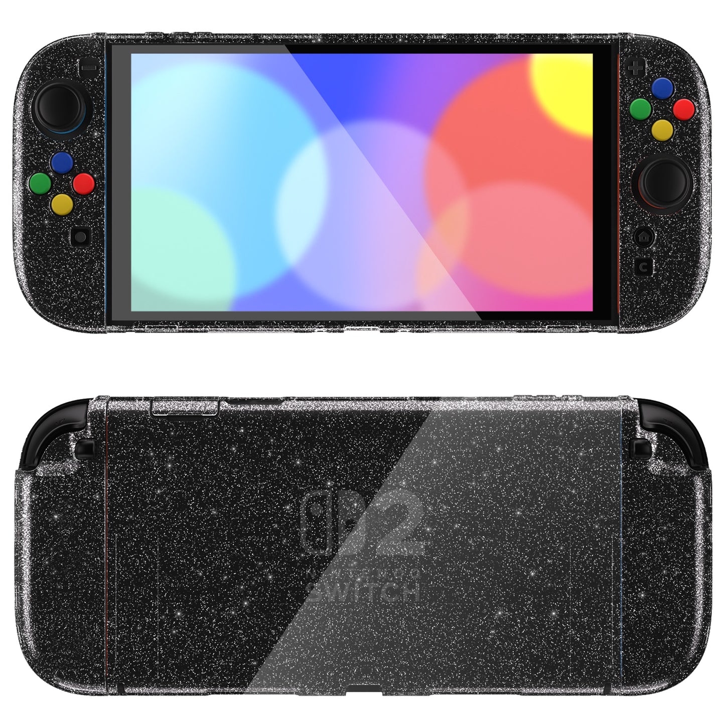 PlayVital クリアシリーズ Switch 2（2025）対応 透明ハードシェルケース ドック対応 傷防止タイプ グリップ付き保護カバー 折りたたみスタンド＆親指グリップ付属【クリアラメシルバー】