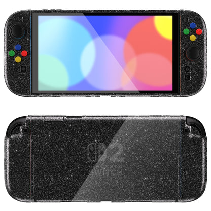 PlayVital クリアシリーズ Switch 2（2025）対応 透明ハードシェルケース ドック対応 傷防止タイプ グリップ付き保護カバー 折りたたみスタンド＆親指グリップ付属【クリアラメシルバー】