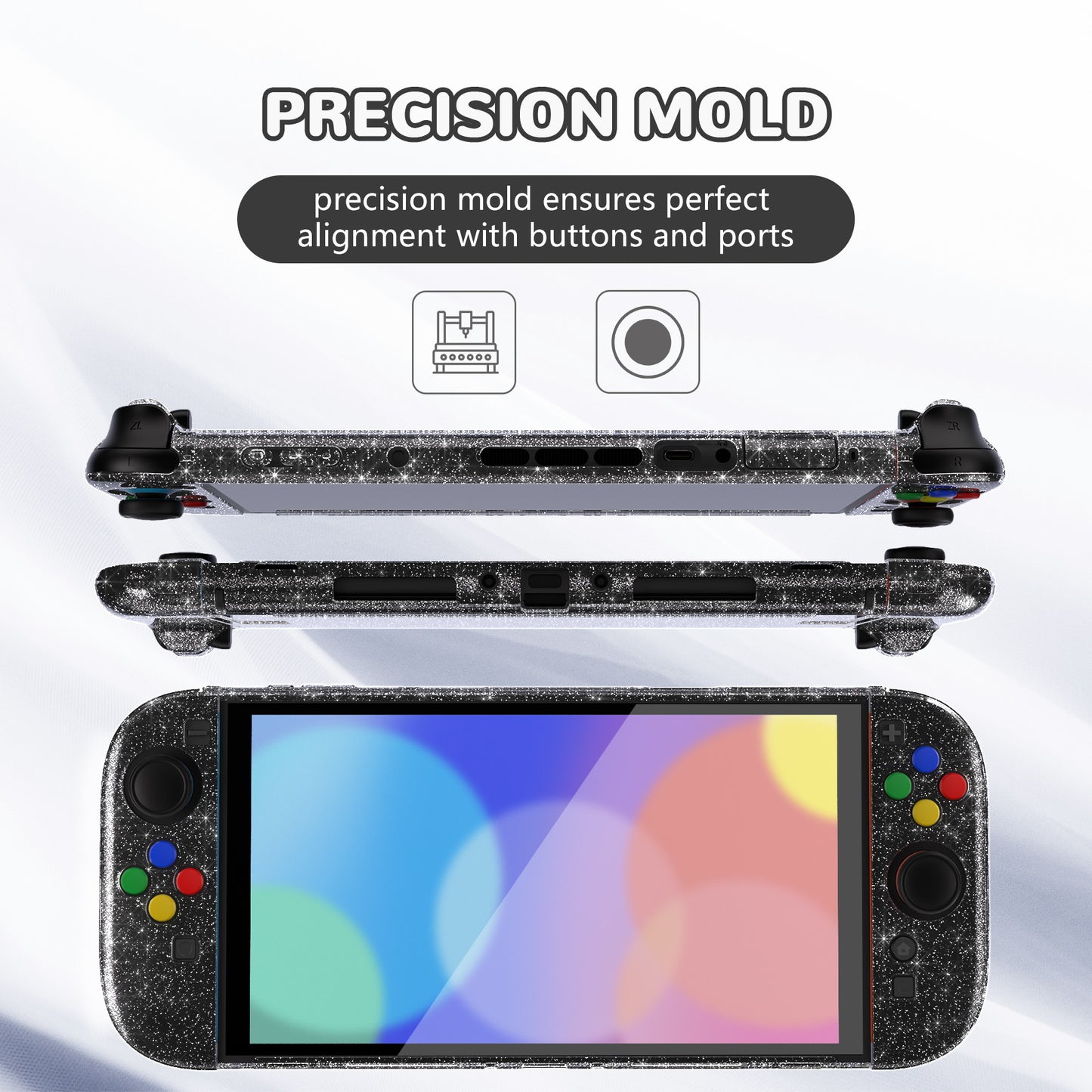 PlayVital クリアシリーズ Switch 2（2025）対応 透明ハードシェルケース ドック対応 傷防止タイプ グリップ付き保護カバー 折りたたみスタンド＆親指グリップ付属【クリアラメシルバー】