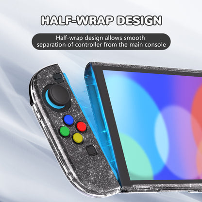 PlayVital クリアシリーズ Switch 2（2025）対応 透明ハードシェルケース ドック対応 傷防止タイプ グリップ付き保護カバー 折りたたみスタンド＆親指グリップ付属【クリアラメシルバー】