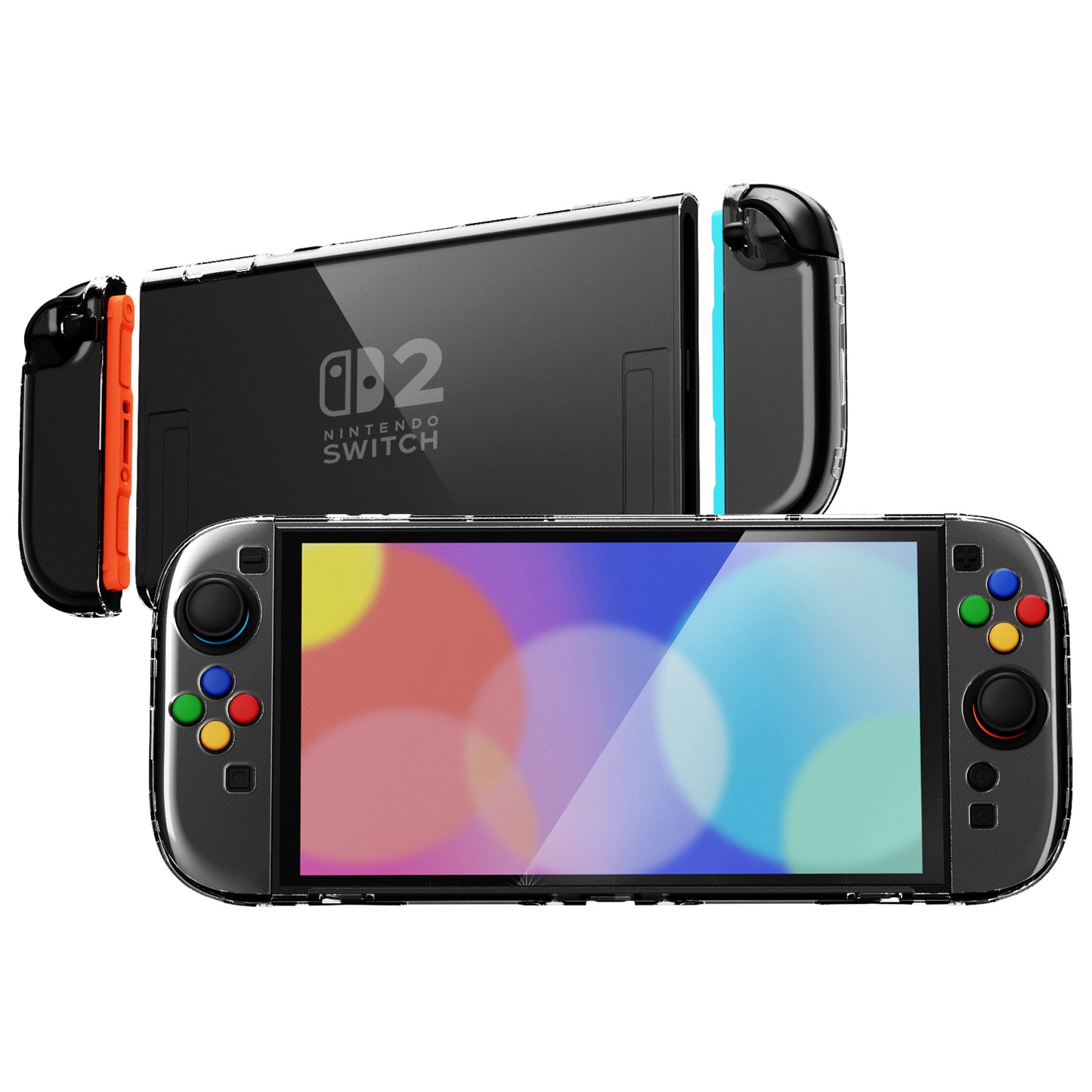 PlayVital クリアシリーズ Switch 2（2025）対応 透明ハードシェルケース ドック対応 傷防止タイプ グリップ付き保護カバー 折りたたみスタンド＆親指グリップ付属【クリア】