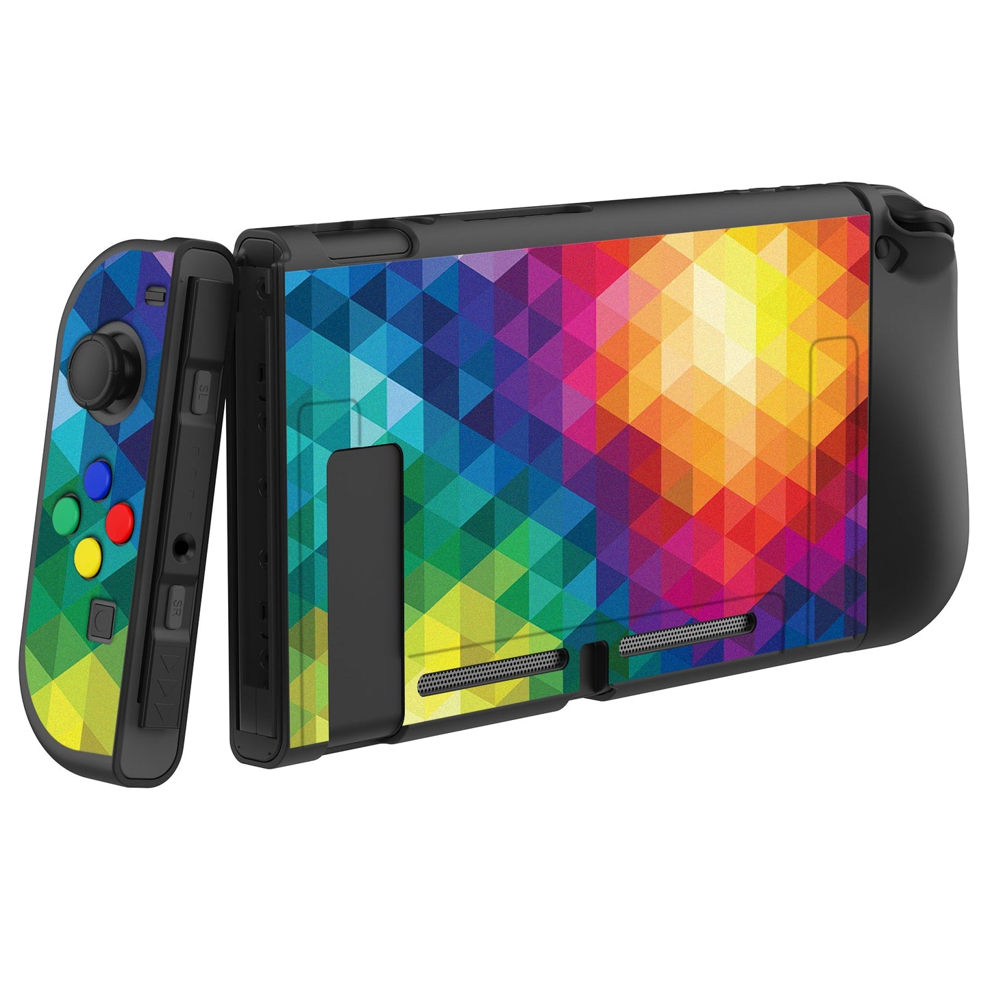 PlayVital Colorful Triangle Protective Case for NS Switch, Soft TPU Slim Case Cover for NS Switch Joy-Con Console with Colorful ABXY Direction Button Caps - NTU6013G2 PlayVital