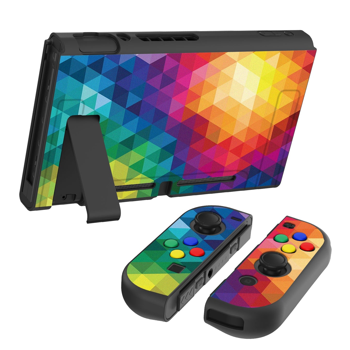 PlayVital Colorful Triangle Protective Case for NS Switch, Soft TPU Slim Case Cover for NS Switch Joy-Con Console with Colorful ABXY Direction Button Caps - NTU6013G2 PlayVital