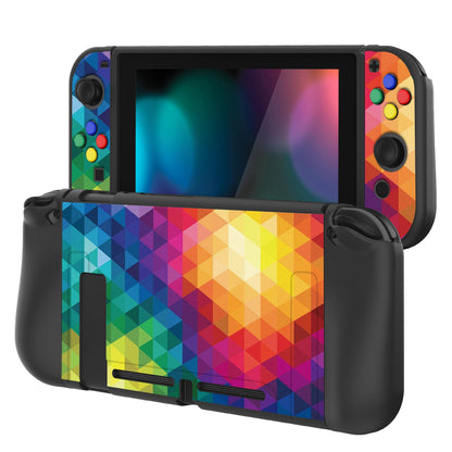 PlayVital Colorful Triangle Protective Case for NS Switch, Soft TPU Slim Case Cover for NS Switch Joy-Con Console with Colorful ABXY Direction Button Caps - NTU6013G2 PlayVital