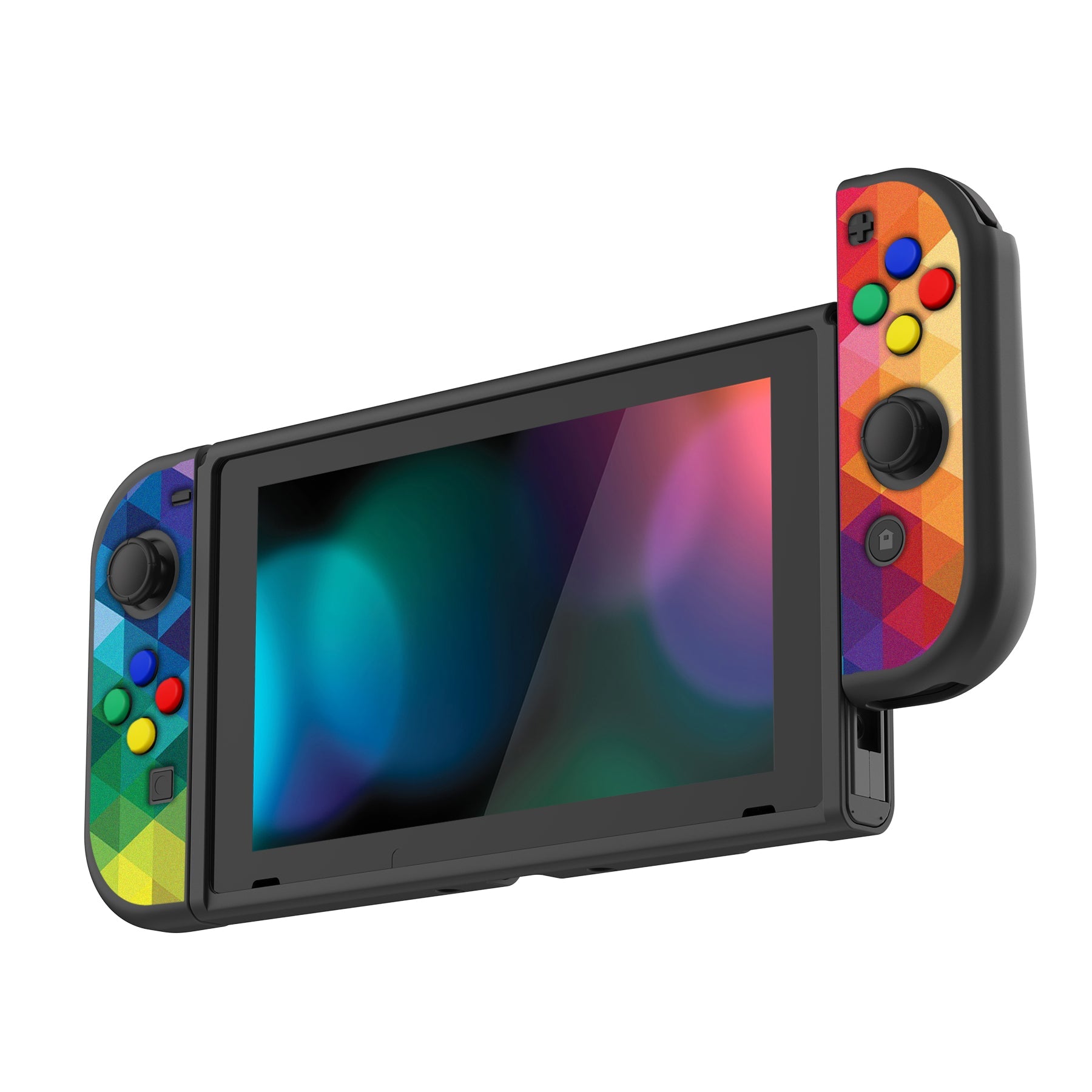 PlayVital Colorful Triangle Protective Case for NS Switch, Soft TPU Slim Case Cover for NS Switch Joy-Con Console with Colorful ABXY Direction Button Caps - NTU6013G2 PlayVital