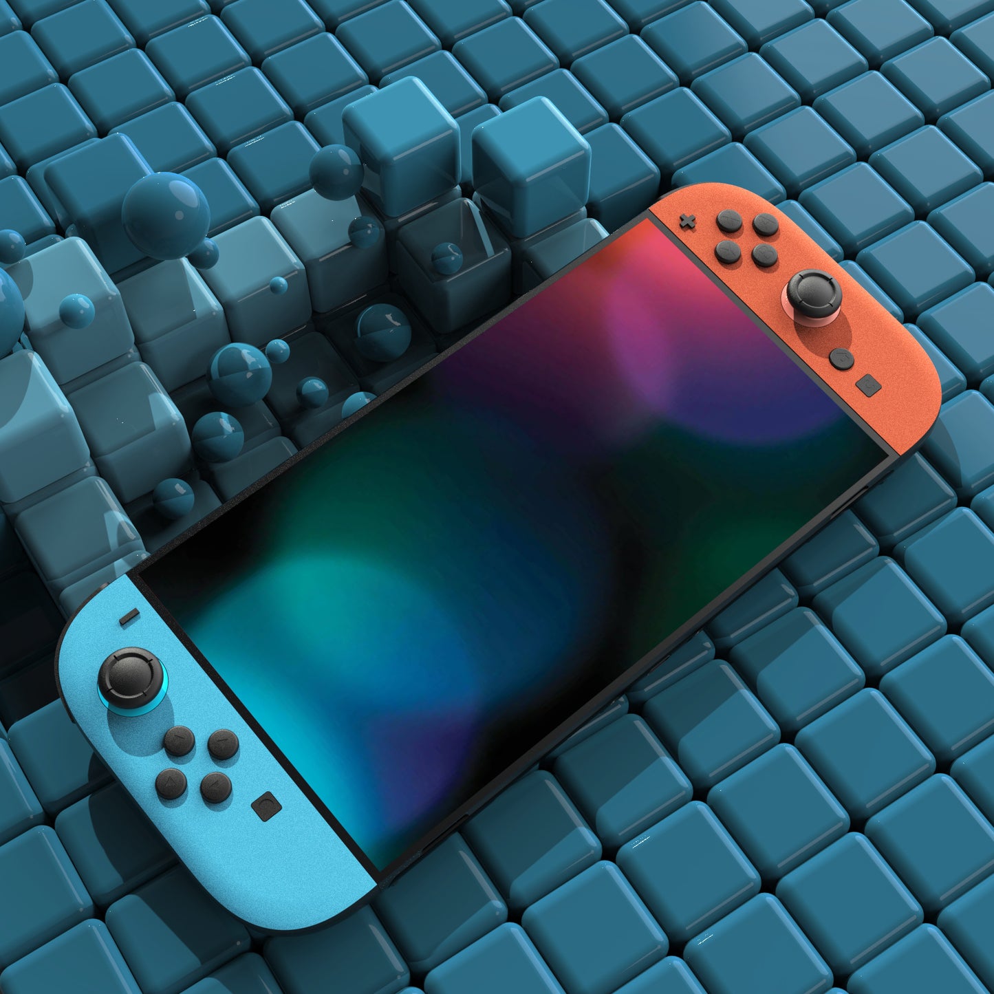 PlayVital Nintendo Switch 2（2025）本体・Joycon対応 フルセット保護ステッカーシール カスタマイズ用ビニールステッカー ドック＆グリップスシール付き【ブルー＆オレンジ】