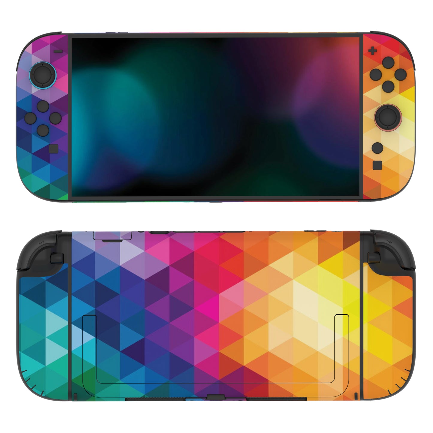 PlayVital Nintendo Switch 2（2025）本体・Joycon対応 フルセット保護ステッカーシール カスタマイズ用ビニールステッカー ドック＆グリップスシール付き【カラフル トライアングル】
