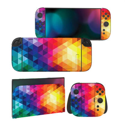 PlayVital Nintendo Switch 2（2025）本体・Joycon対応 フルセット保護ステッカーシール カスタマイズ用ビニールステッカー ドック＆グリップスシール付き【カラフル トライアングル】