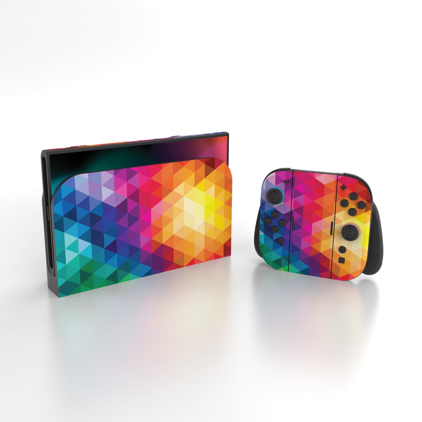 PlayVital Nintendo Switch 2（2025）本体・Joycon対応 フルセット保護ステッカーシール カスタマイズ用ビニールステッカー ドック＆グリップスシール付き【カラフル トライアングル】