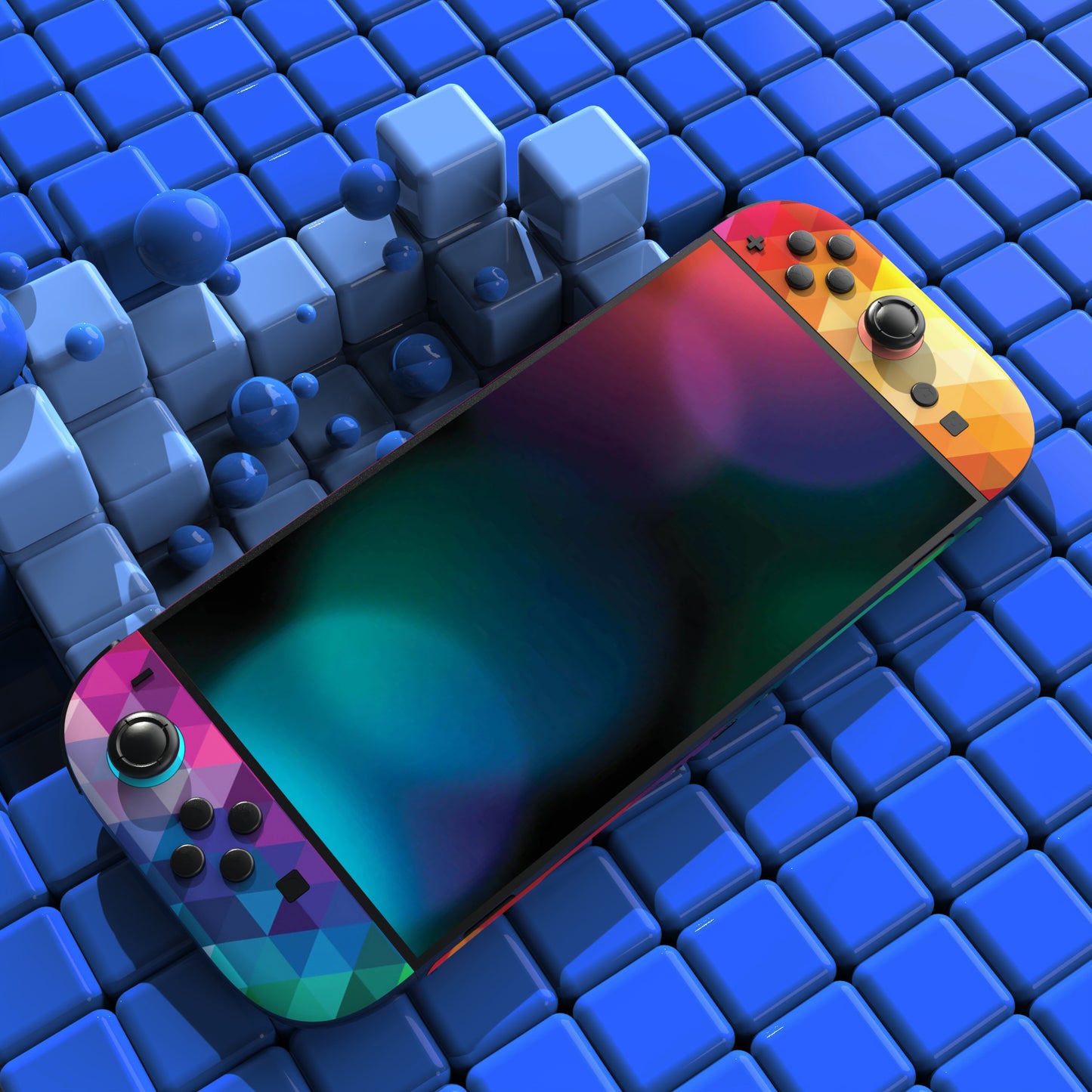 PlayVital Nintendo Switch 2（2025）本体・Joycon対応 フルセット保護ステッカーシール カスタマイズ用ビニールステッカー ドック＆グリップスシール付き【カラフル トライアングル】