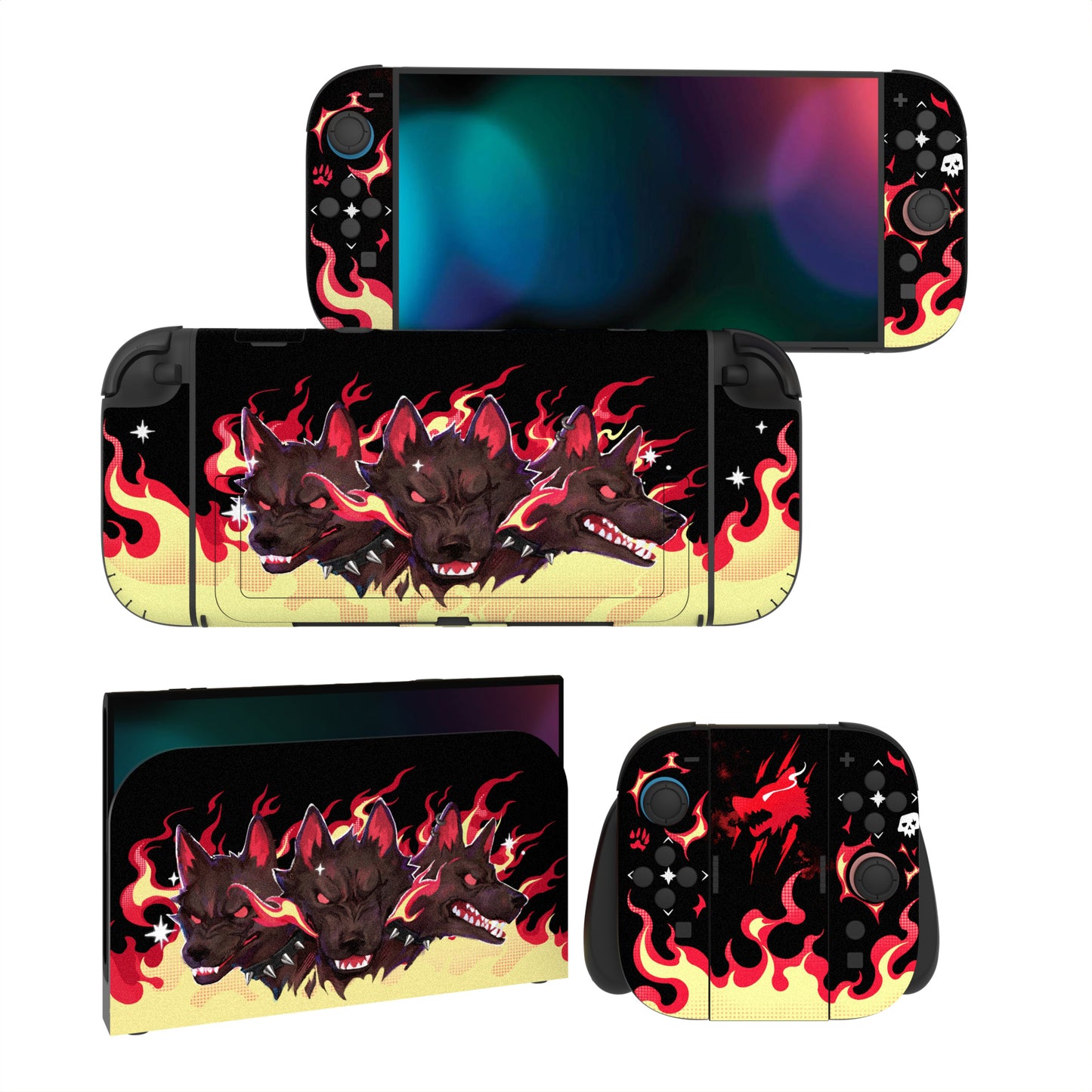 PlayVital Nintendo Switch 2（2025）本体・Joycon対応 フルセット保護ステッカーシール カスタマイズ用ビニールステッカー ドック＆グリップスシール付き【インフェルナル・ハウンド】