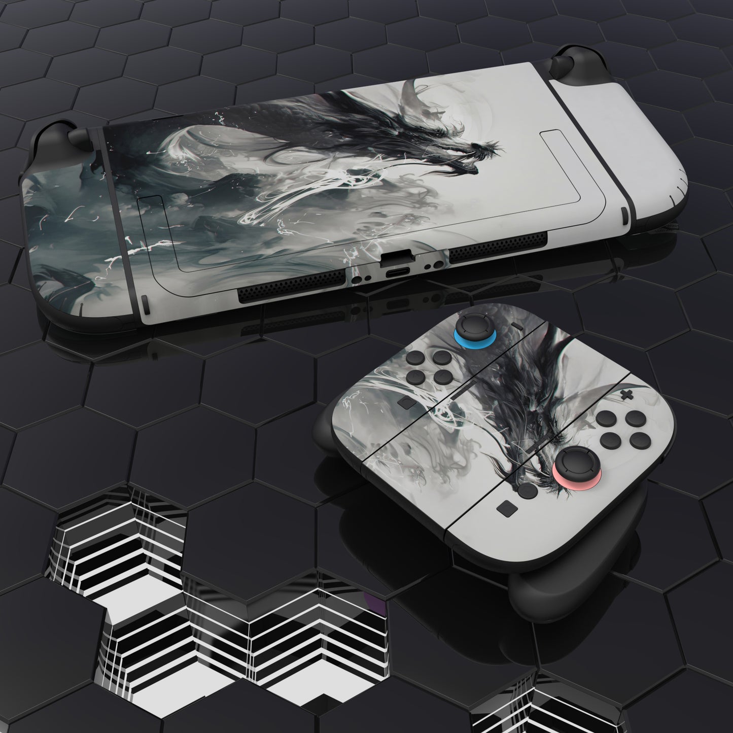 PlayVital Nintendo Switch 2（2025）本体・Joycon対応 フルセット保護ステッカーシール カスタマイズ用ビニールステッカー ドック＆グリップスシール付き【インク スピリット ドラゴン】