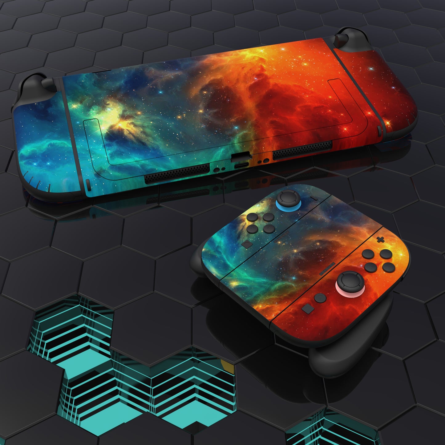 PlayVital Nintendo Switch 2（2025）本体・Joycon対応 フルセット保護ステッカーシール カスタマイズ用ビニールステッカー ドック＆グリップスシール付き【オレンジスター ユニバース】