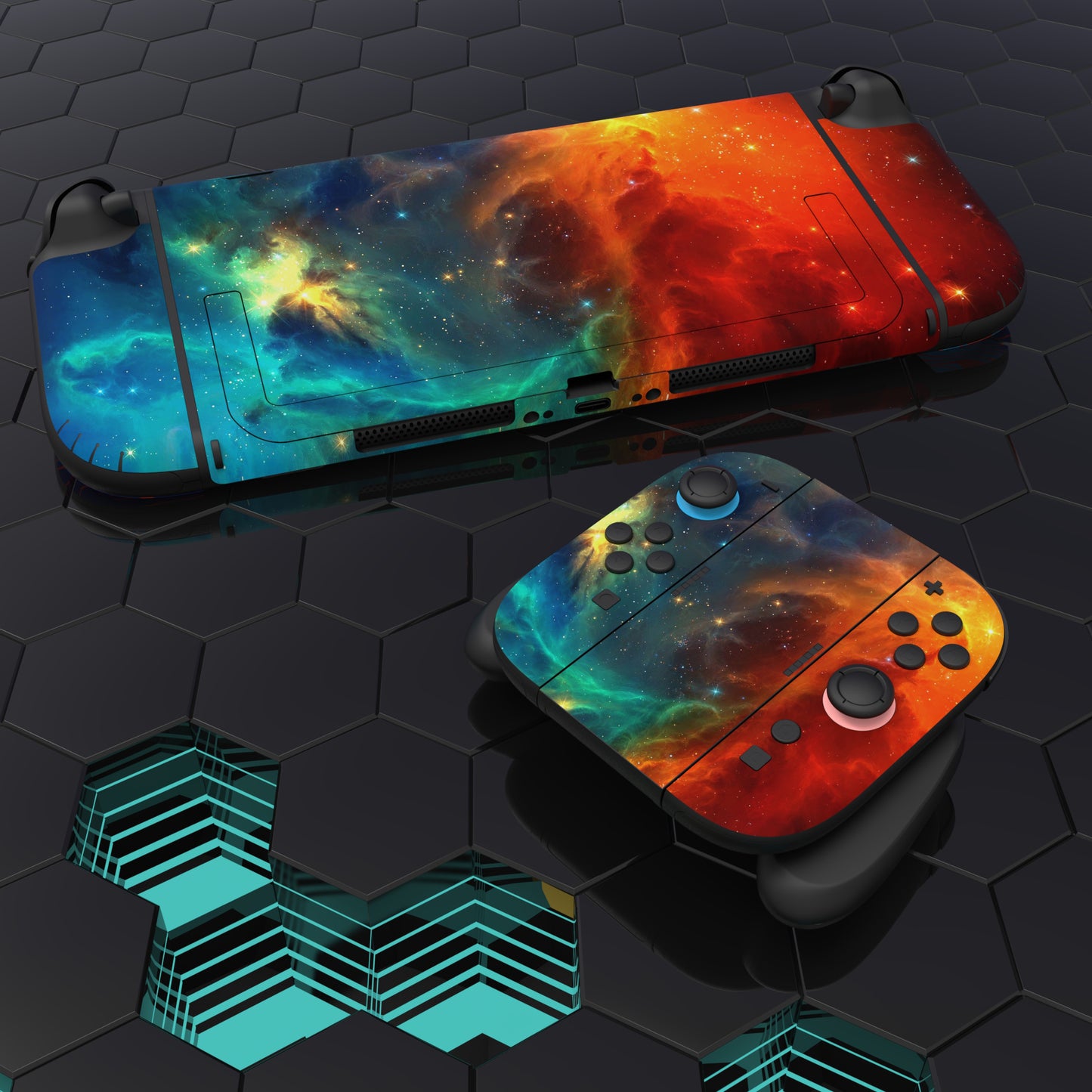 PlayVital Nintendo Switch 2（2025）本体・Joycon対応 フルセット保護ステッカーシール カスタマイズ用ビニールステッカー ドック＆グリップスシール付き【オレンジスター ユニバース】
