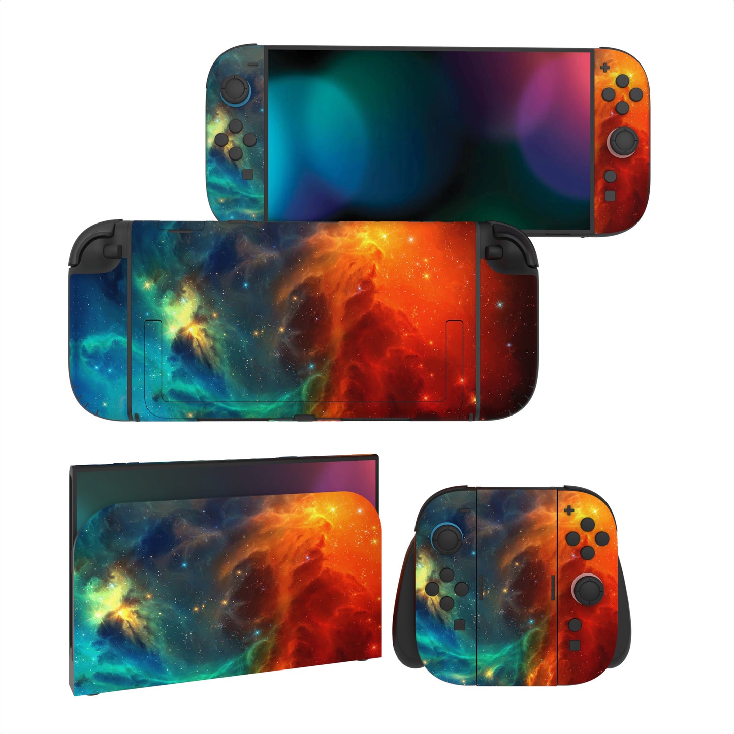 PlayVital Nintendo Switch 2（2025）本体・Joycon対応 フルセット保護ステッカーシール カスタマイズ用ビニールステッカー ドック＆グリップスシール付き【オレンジスター ユニバース】