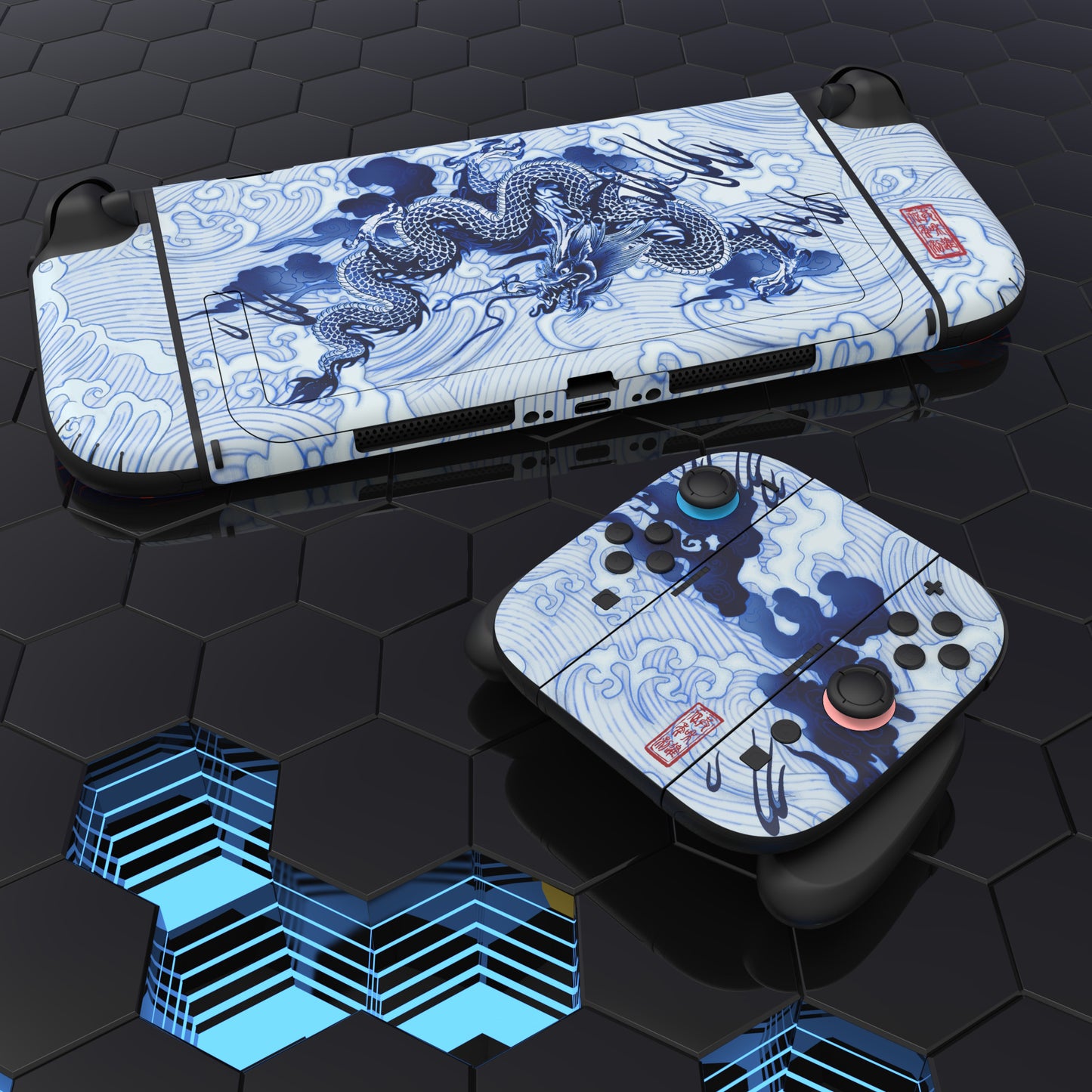 PlayVital Nintendo Switch 2（2025）本体・Joycon対応 フルセット保護ステッカーシール カスタマイズ用ビニールステッカー ドック＆グリップスシール付き【青花磁器風】