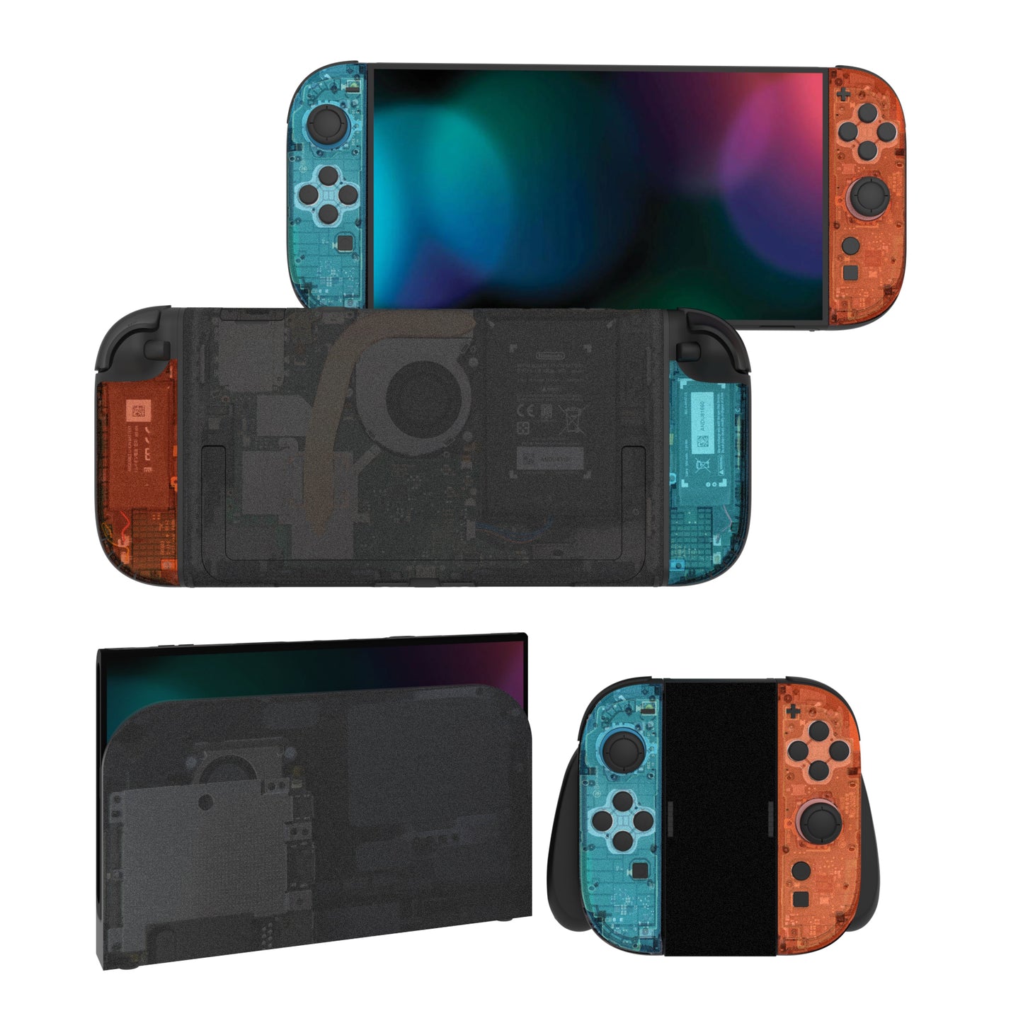 PlayVital Nintendo Switch 2（2025）本体・Joycon対応 フルセット保護ステッカーシール カスタマイズ用ビニールステッカー ドック＆グリップスシール付き【ティアダウン・ブルー＆オレンジ】