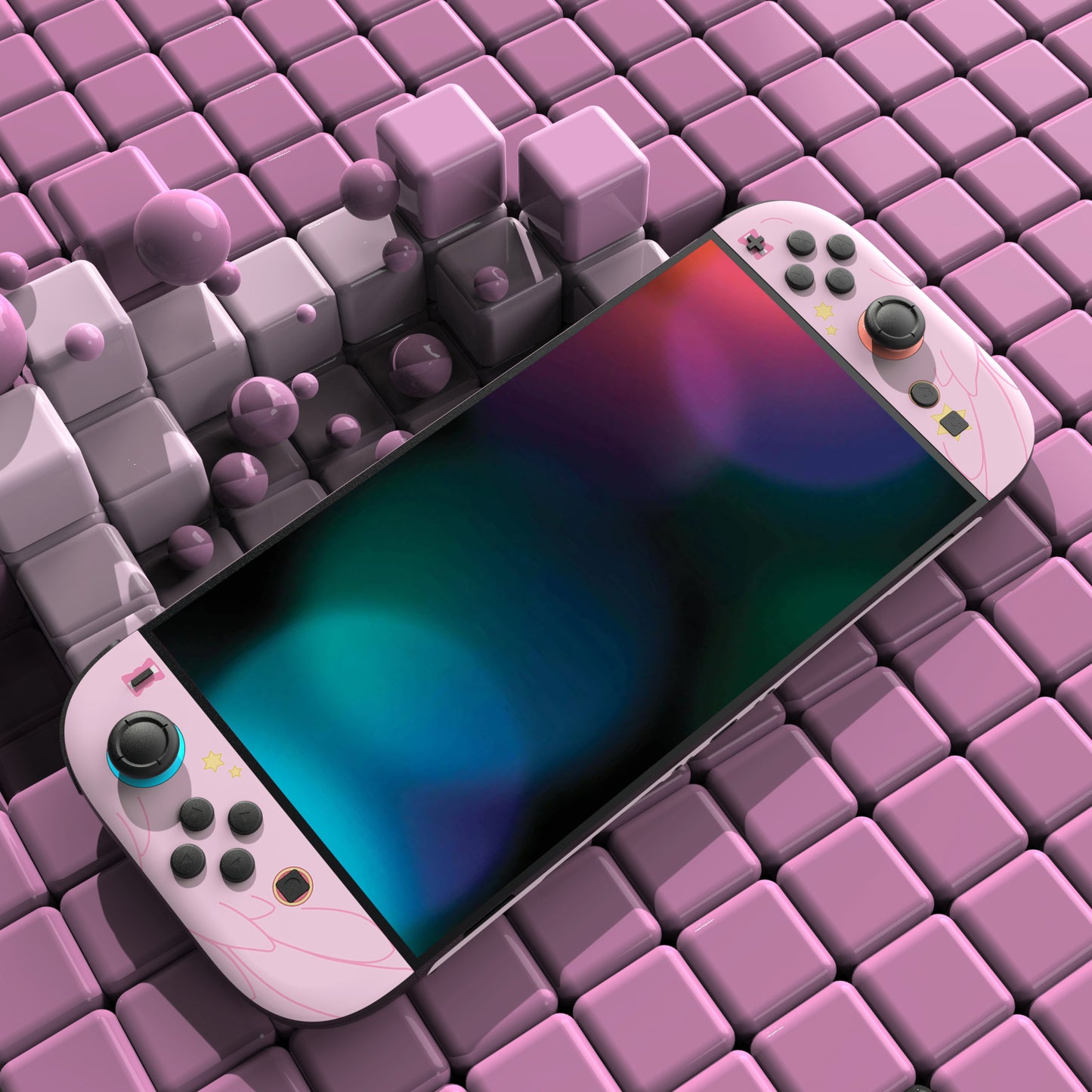 PlayVital Nintendo Switch 2（2025）本体・Joycon対応 Magic Wings フルセット保護ステッカーシール カスタマイズ用ビニールステッカー ドック＆グリップスシール付き【ピンク】