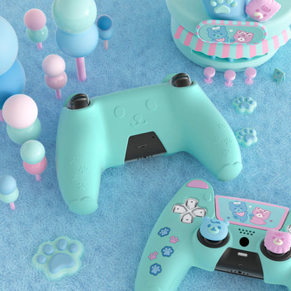 PlayVital Cute Bear Controller Silicone Case with Thumb Grips for PS5 Wireless Controller, Compatible with Charging Station - Green & Pink - UYBPFP004 PlayVital