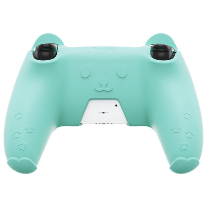 PlayVital Cute Bear Controller Silicone Case with Thumb Grips for PS5 Wireless Controller, Compatible with Charging Station - Green & Pink - UYBPFP004 PlayVital