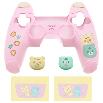 PlayVital Cute Bear Controller Silicone Case with Thumb Grips for PS5 Wireless Controller, Compatible with Charging Station - Pink & Yellow - UYBPFP002 PlayVital