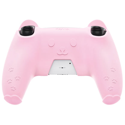 PlayVital Cute Bear Controller Silicone Case with Thumb Grips for PS5 Wireless Controller, Compatible with Charging Station - Pink & Yellow - UYBPFP002 PlayVital