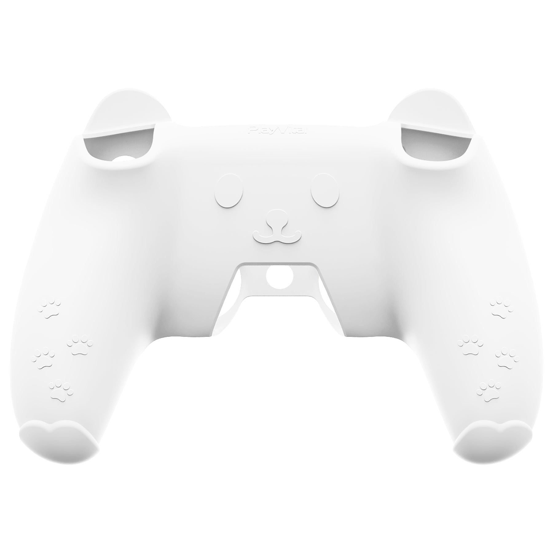 PlayVital Cute Bear Controller Silicone Case with Thumb Grips for PS5 Wireless Controller, Compatible with Charging Station - White & Pink - UYBPFP003 PlayVital