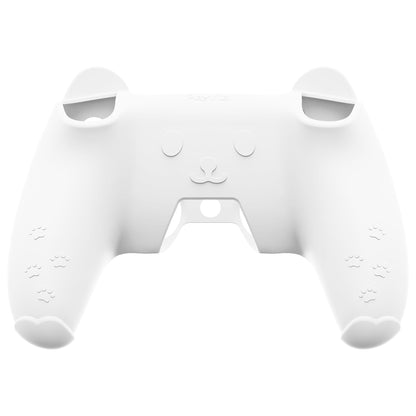 PlayVital Cute Bear Controller Silicone Case with Thumb Grips for PS5 Wireless Controller, Compatible with Charging Station - White & Pink - UYBPFP003 PlayVital