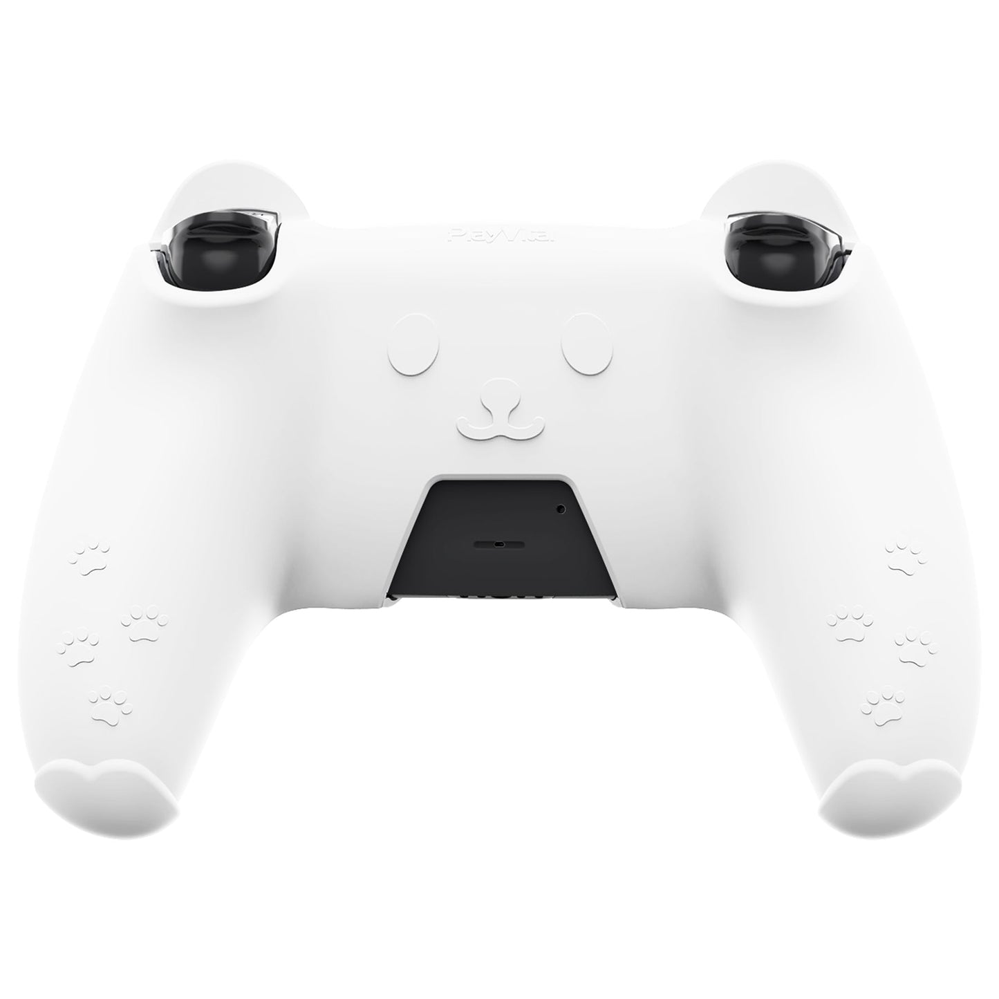 PlayVital Cute Bear Controller Silicone Case with Thumb Grips for PS5 Wireless Controller, Compatible with Charging Station - White & Pink - UYBPFP003 PlayVital