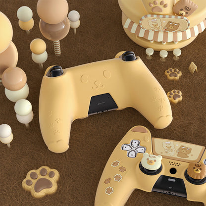 PlayVital Cute Bear Controller Silicone Case with Thumb Grips for PS5 Wireless Controller, Compatible with Charging Station - Yellow & Brown - UYBPFP001 PlayVital