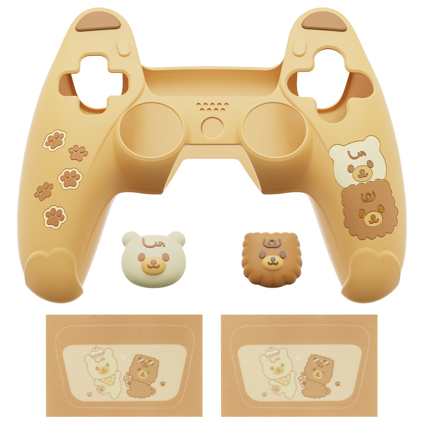 PlayVital Cute Bear Controller Silicone Case with Thumb Grips for PS5 Wireless Controller, Compatible with Charging Station - Yellow & Brown - UYBPFP001 PlayVital