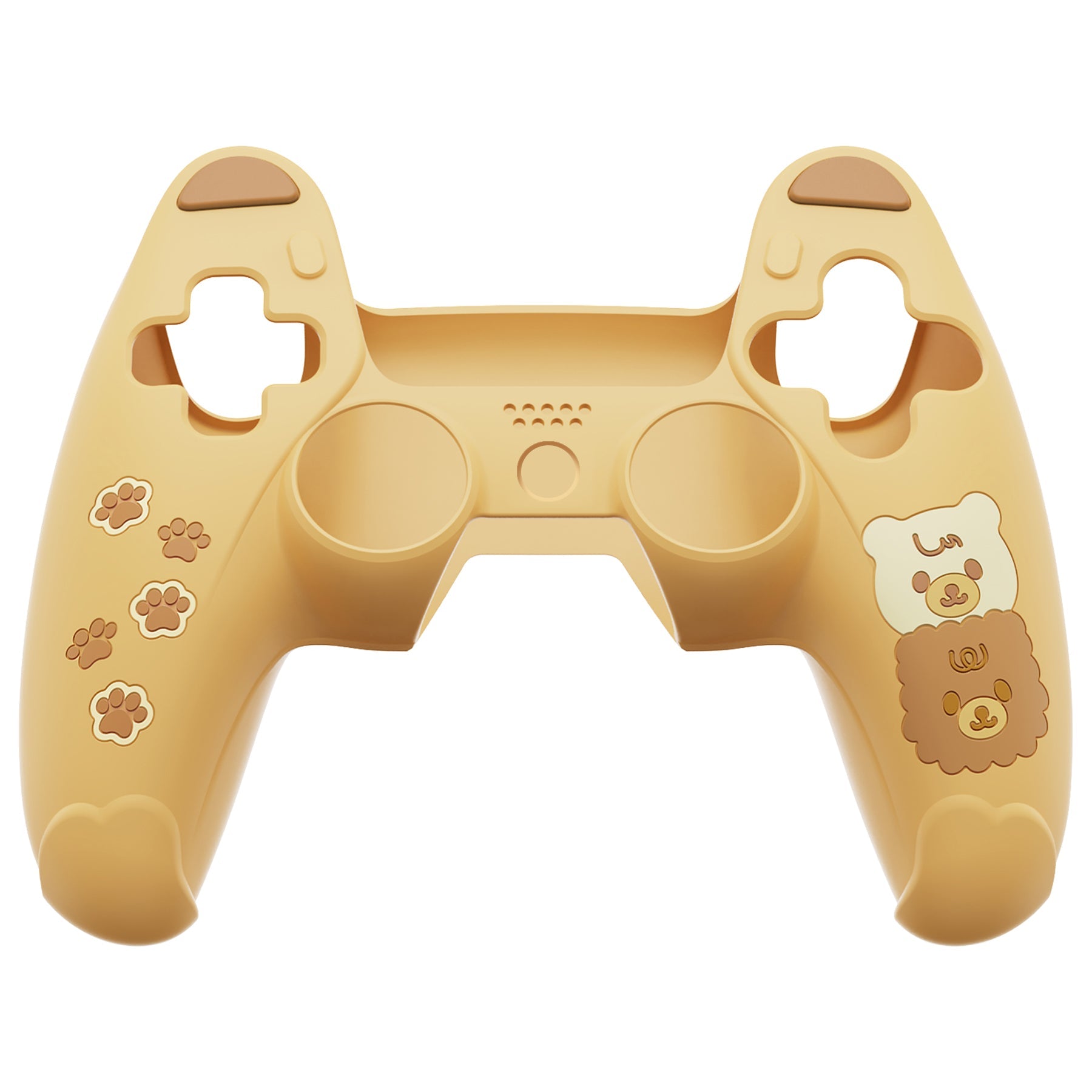 PlayVital Cute Bear Controller Silicone Case with Thumb Grips for PS5 Wireless Controller, Compatible with Charging Station - Yellow & Brown - UYBPFP001 PlayVital