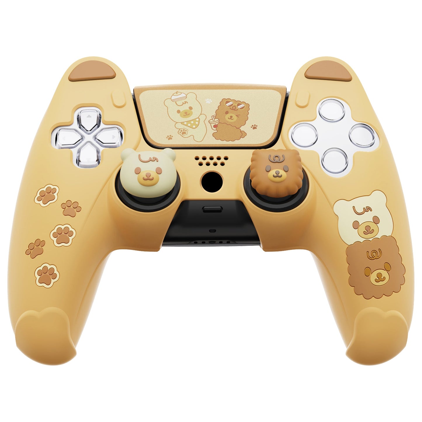 PlayVital Cute Bear Controller Silicone Case with Thumb Grips for PS5 Wireless Controller, Compatible with Charging Station - Yellow & Brown - UYBPFP001 PlayVital