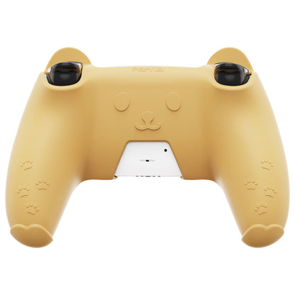 PlayVital Cute Bear Controller Silicone Case with Thumb Grips for PS5 Wireless Controller, Compatible with Charging Station - Yellow & Brown - UYBPFP001 PlayVital