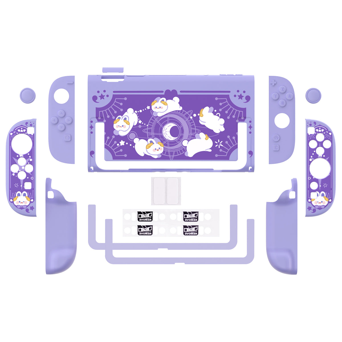 PlayVital キュートなカートゥーンデザイン ハード保護ケース Nintendo Switch 2 用 キズ防止・ドック対応 かわいいハードシェル サムグリップ＆ステッカー＆ボタンキャップ付き【星のうさぎ オービット】