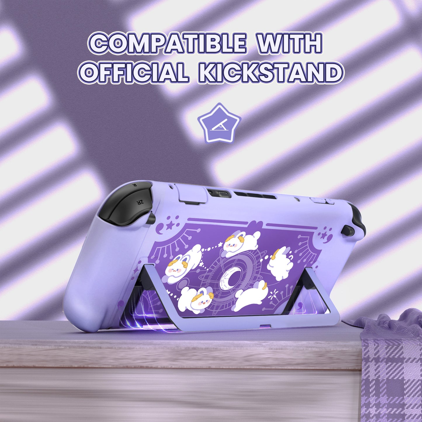 PlayVital キュートなカートゥーンデザイン ハード保護ケース Nintendo Switch 2 用 キズ防止・ドック対応 かわいいハードシェル サムグリップ＆ステッカー＆ボタンキャップ付き【星のうさぎ オービット】