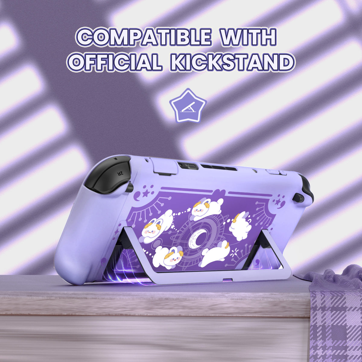 PlayVital キュートなカートゥーンデザイン ハード保護ケース Nintendo Switch 2 用 キズ防止・ドック対応 かわいいハードシェル サムグリップ＆ステッカー＆ボタンキャップ付き【星のうさぎ オービット】