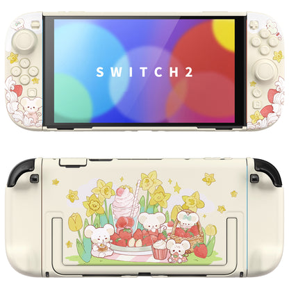 PlayVital キュートなカートゥーンデザイン ハード保護ケース Nintendo Switch 2 用 キズ防止・ドック対応 かわいいハードシェル サムグリップ＆ステッカー＆ボタンキャップ付き 【クリーミーネズミちゃんのピクニック】