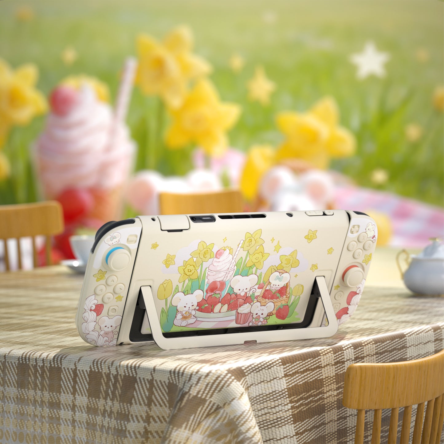 PlayVital キュートなカートゥーンデザイン ハード保護ケース Nintendo Switch 2 用 キズ防止・ドック対応 かわいいハードシェル サムグリップ＆ステッカー＆ボタンキャップ付き 【クリーミーネズミちゃんのピクニック】