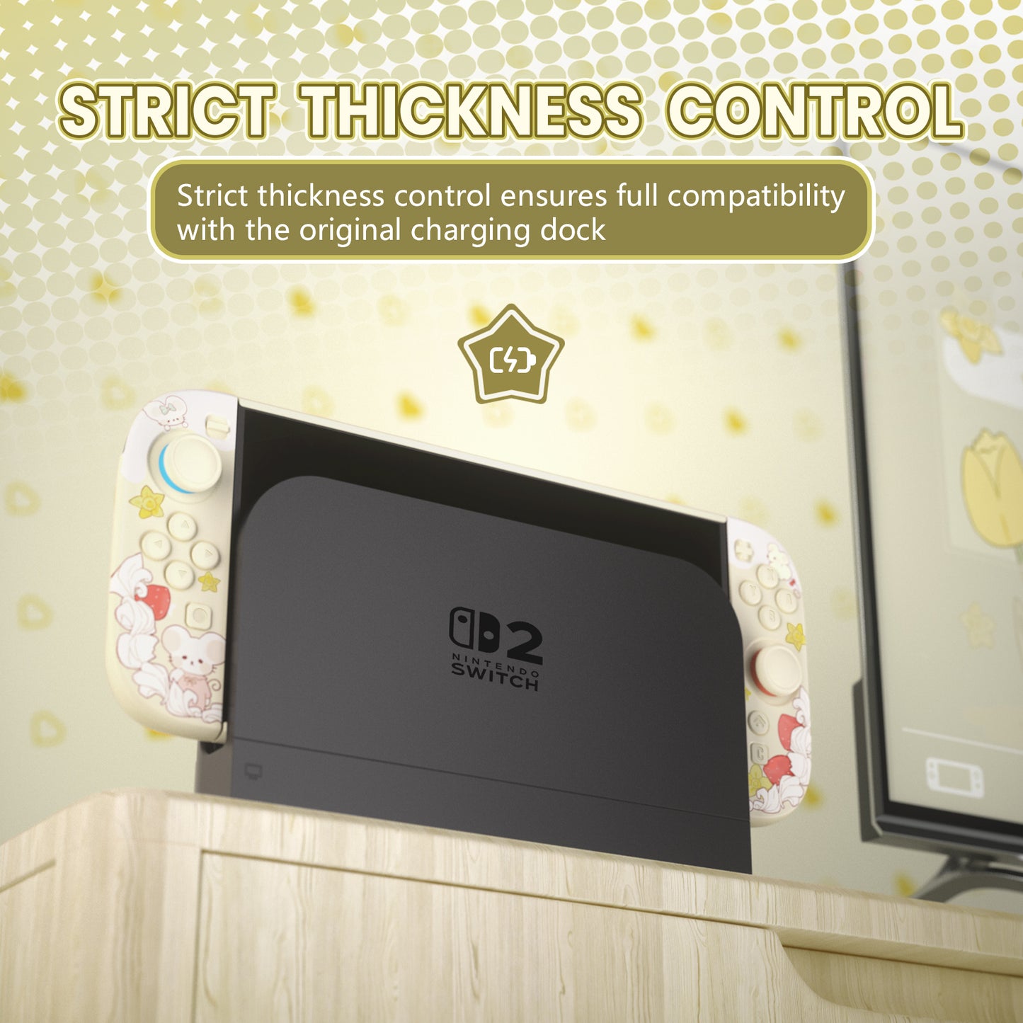 PlayVital キュートなカートゥーンデザイン ハード保護ケース Nintendo Switch 2 用 キズ防止・ドック対応 かわいいハードシェル サムグリップ＆ステッカー＆ボタンキャップ付き 【クリーミーネズミちゃんのピクニック】