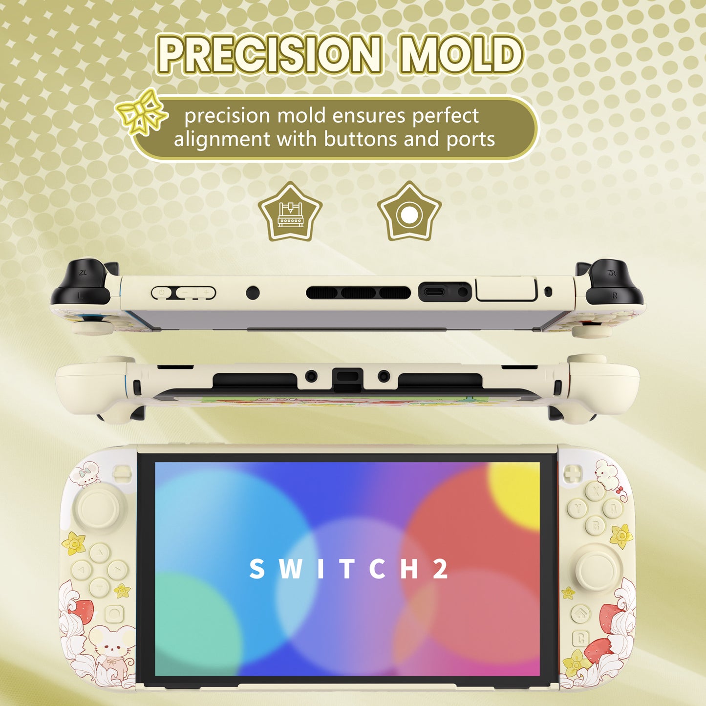 PlayVital キュートなカートゥーンデザイン ハード保護ケース Nintendo Switch 2 用 キズ防止・ドック対応 かわいいハードシェル サムグリップ＆ステッカー＆ボタンキャップ付き 【クリーミーネズミちゃんのピクニック】