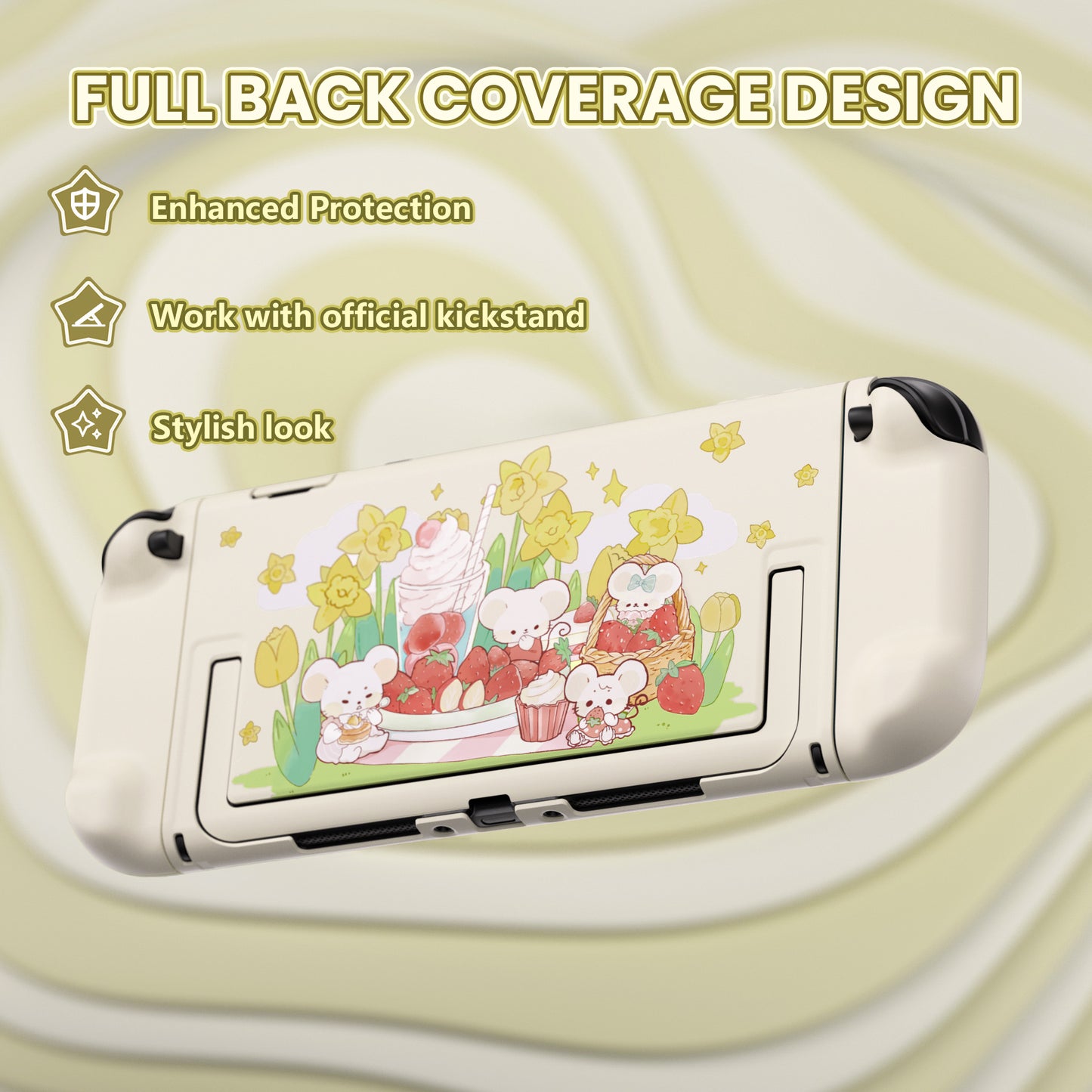 PlayVital キュートなカートゥーンデザイン ハード保護ケース Nintendo Switch 2 用 キズ防止・ドック対応 かわいいハードシェル サムグリップ＆ステッカー＆ボタンキャップ付き 【クリーミーネズミちゃんのピクニック】