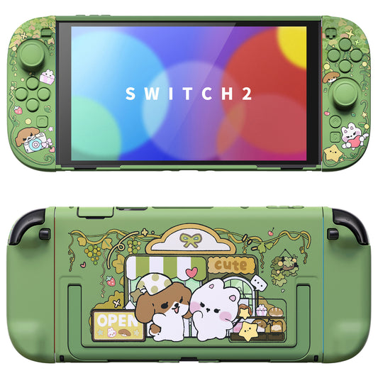 PlayVital キュートなカートゥーンデザイン ハード保護ケース Nintendo Switch 2 用 キズ防止・ドック対応 かわいいハードシェル サムグリップ＆ステッカー＆ボタンキャップ付き【森のパン屋さん】